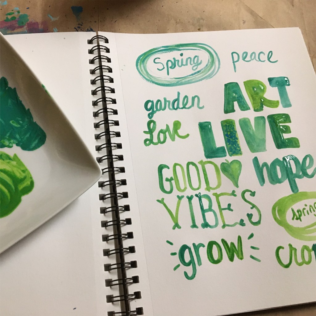 green hand lettering for spring