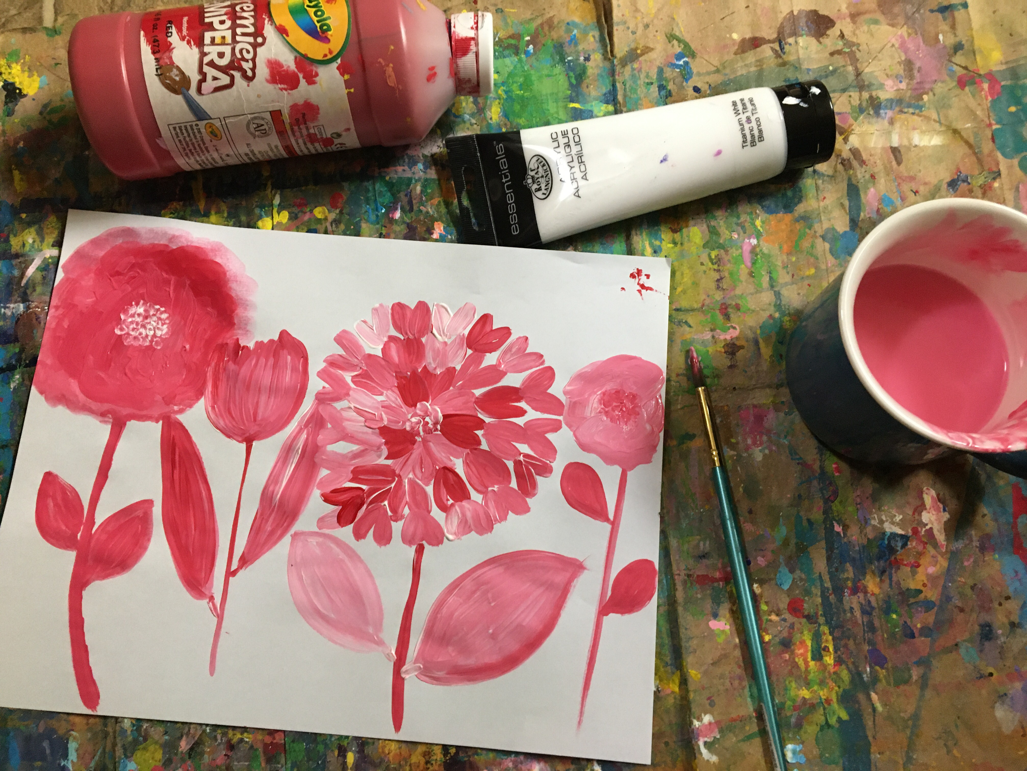 Easy sketchbook painting with copy paper and temepra paint for ideas