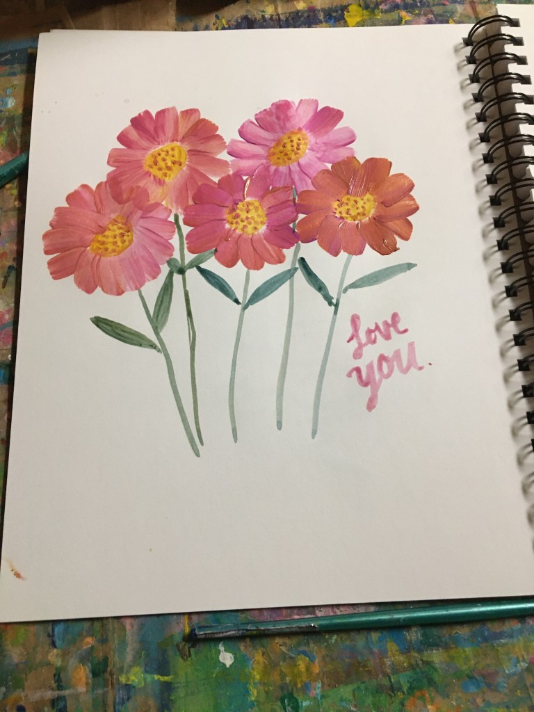 five pink flat brush blooms with love you because you have to love yourself and the universe loves you