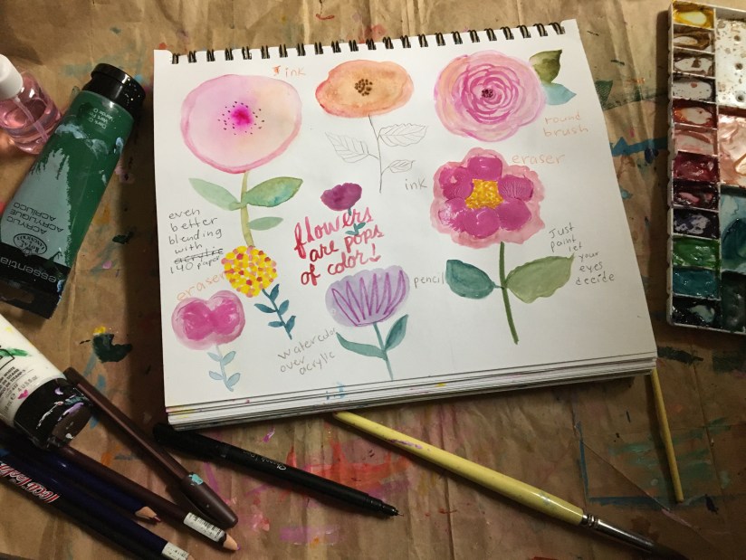 Testing different tools to paint flowers