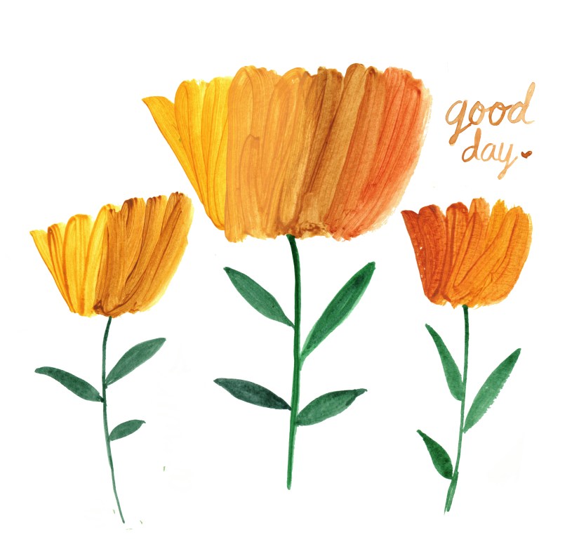 three golden yellow blooms in acrylic paint