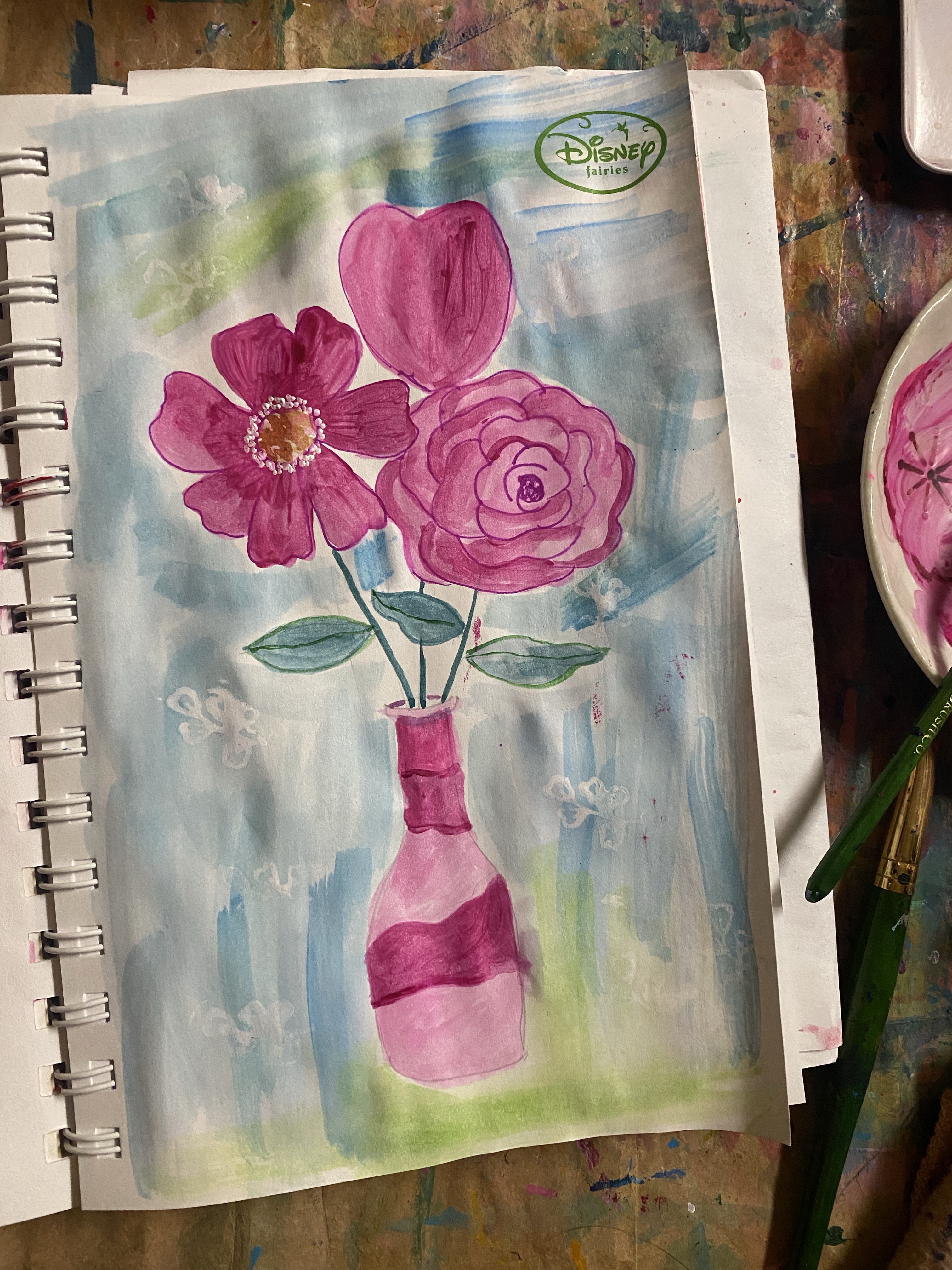 viva magenta flowers in vase sketch