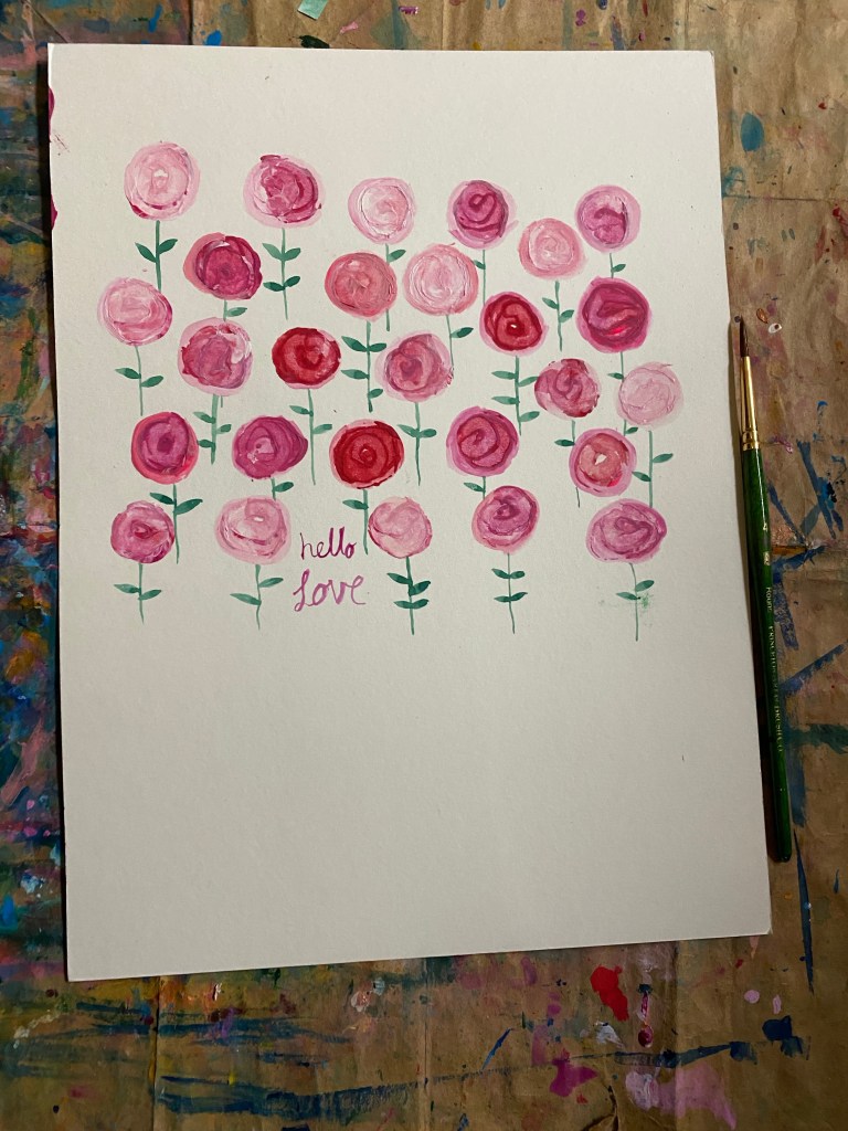 Lovely rows of flowers painted with an ornament and with tones of pink