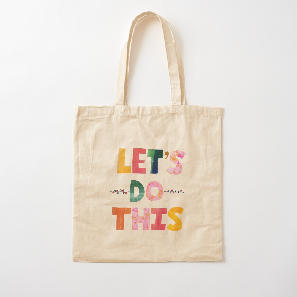 colorful word art lets do this on a cream tote bag
