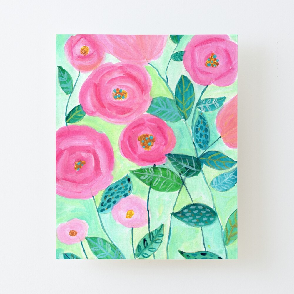 pink roses on a blue background