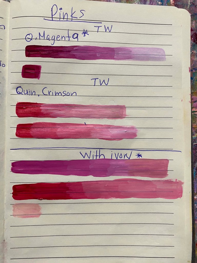 swatches showing how to mix pink with magenta and white or ivory