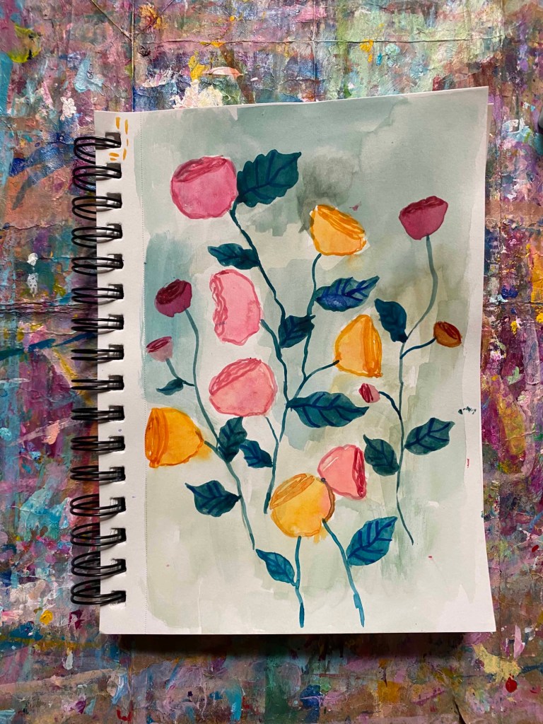 Blooming ranunculus pattern in pink and orange watercolor