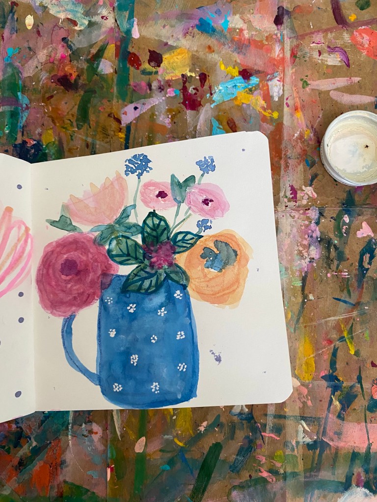 Watercolor Abstract Flowers in Blue Vase