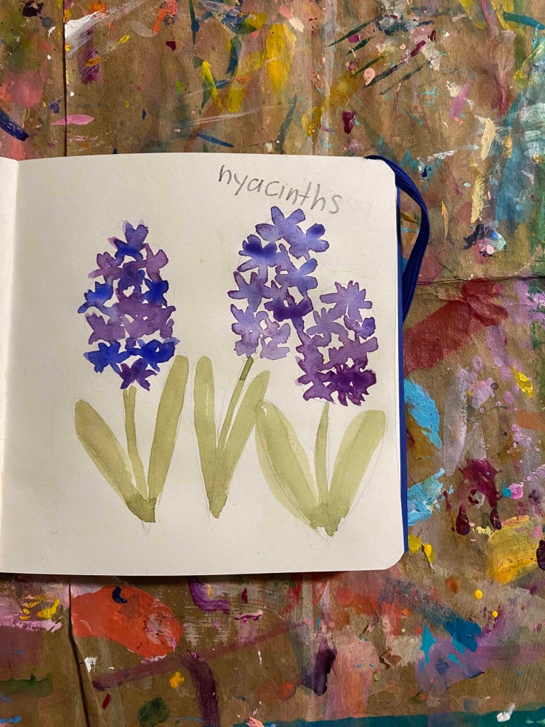 Blue and purple watercolor hyacinths