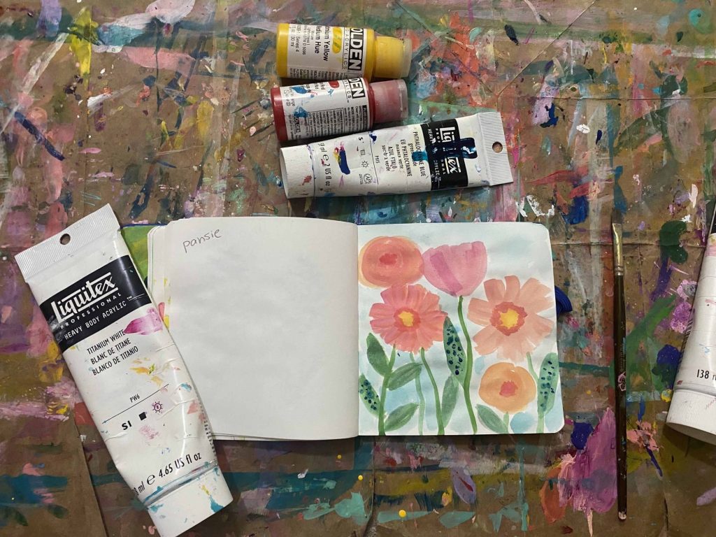 Journal Page showing Peach and Pink abstract flowers