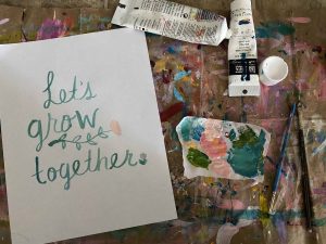 Let’s grow together whimsical garden hand-drawn quote