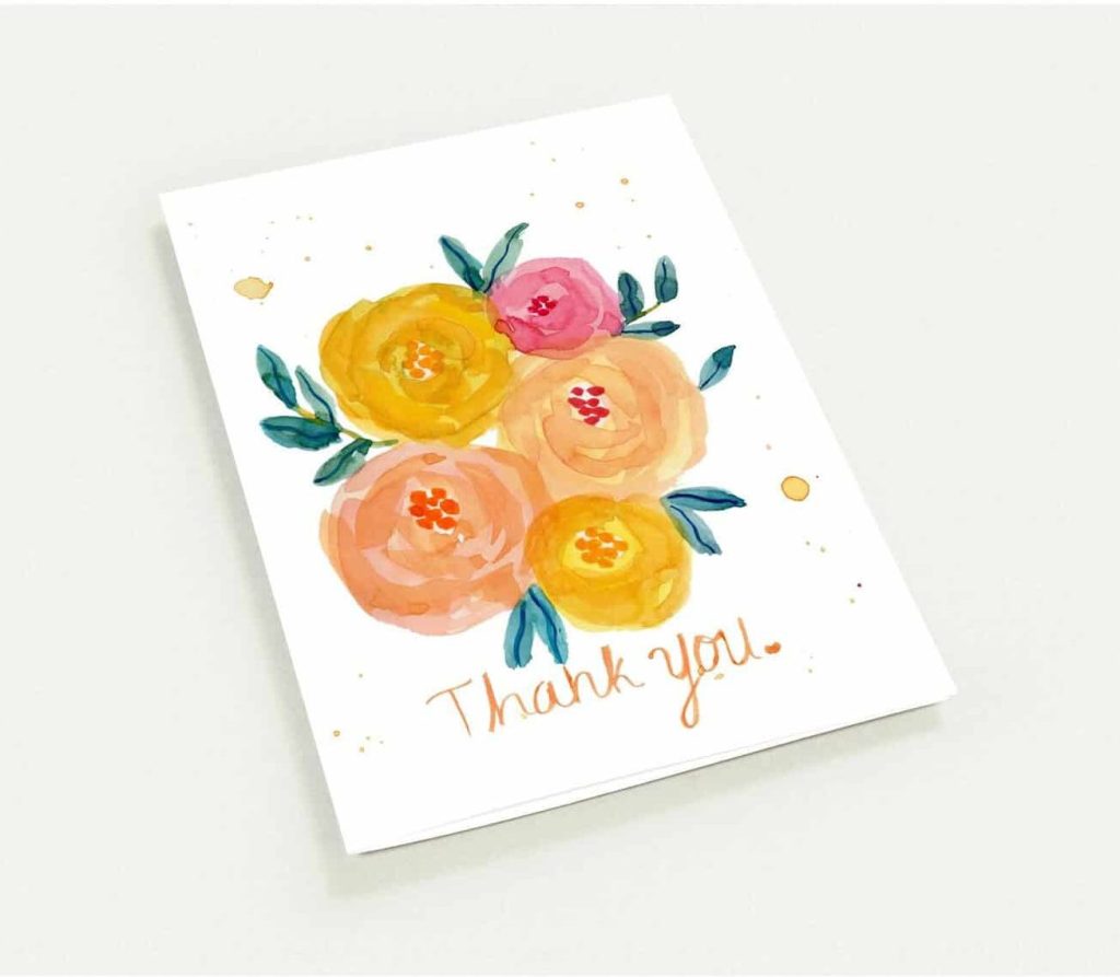watercolor floral thank you cards 