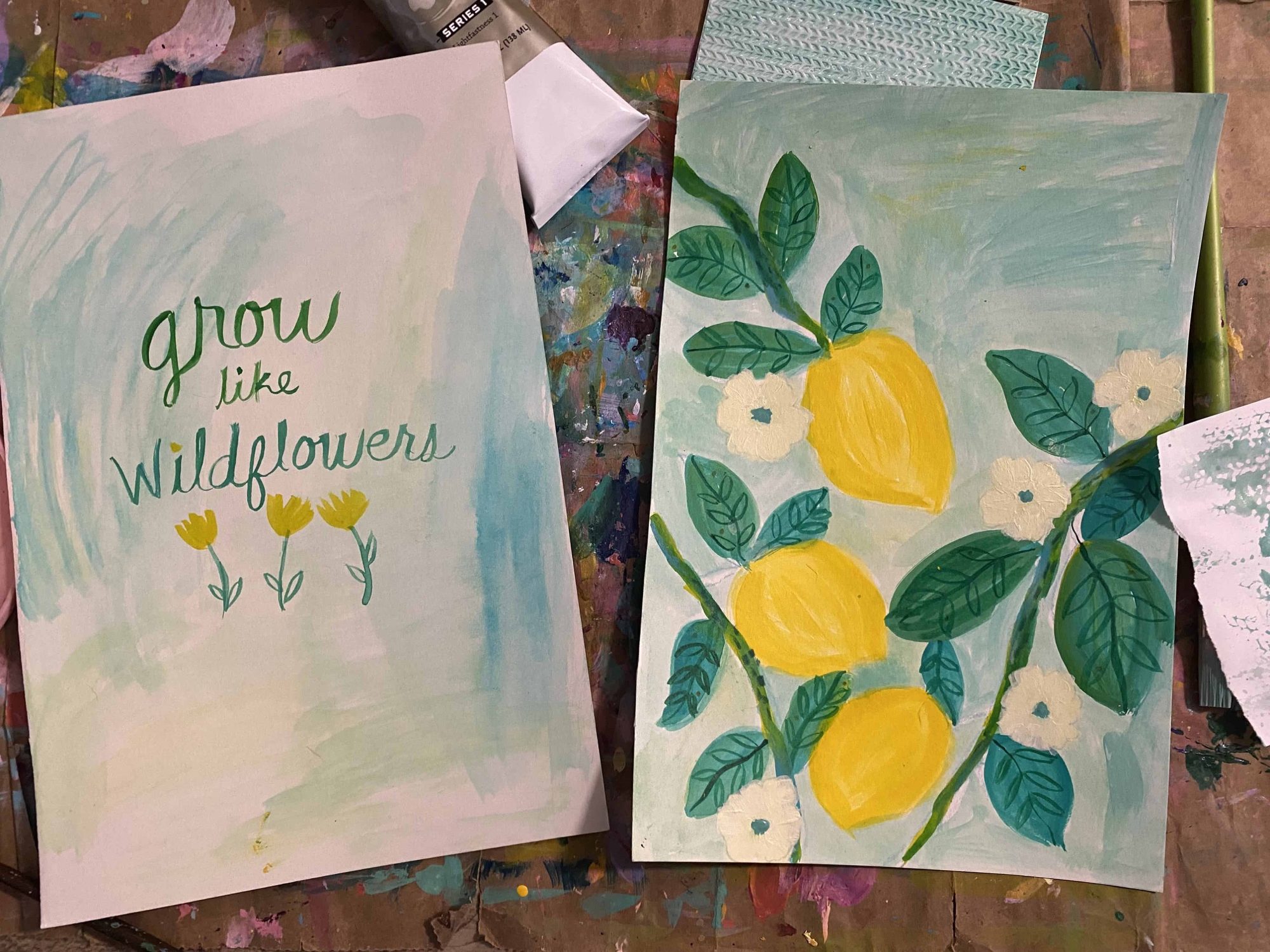 Lemons floral set and grow like wildflowers quote art set